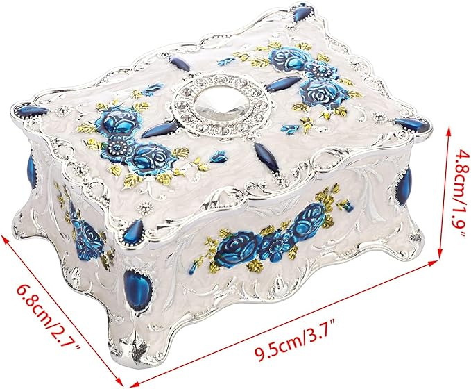 Hipiwe Vintage Trinket Box Metal Jewelry Box Wedding Ring Box Keepsake Box Treasure Box Chest Ornate Antique Finish Engraved Box Case Small