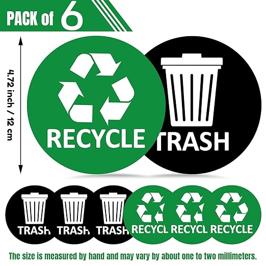 Sukh 3 pcs Recycle Stickers and 3 pcs Trash Stickers for Trash Can Sign Garbage Recycling Sticker Vinyl Perfect for Kitchen Necessity Home Essentials,Home, Work,Commercial Event,Apartment,Hotel