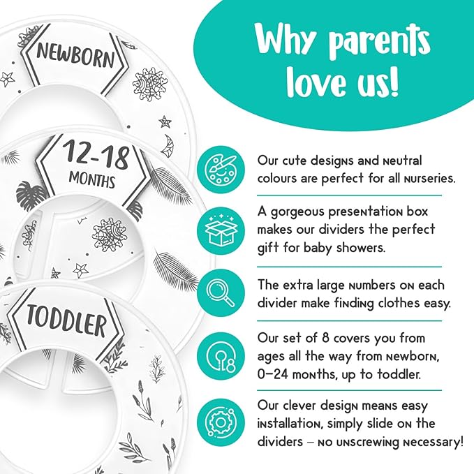 Eli with Love Baby Closet Dividers (Boho) – Fits 1.5" Rod - Set of 8 Closet Size Dividers – Baby Clothes Dividers for Closet – Organize Nursery Hangers Size/Age