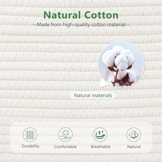 ECDYQXVU Cotton Rope Basket, Storage Baskets with Handle, 15x10x9 Inch Woven Basket for Shelves, Laundry, Towels, Clothes, Books (White 3Pack)
