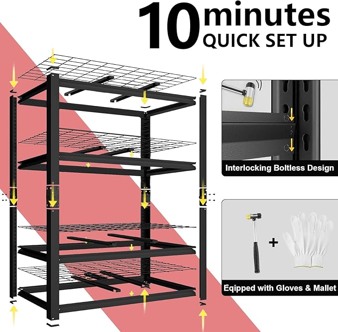40W Garage Storage Shelves,2200LBS Metal Storage Shelves,Adjustable Heavy Duty Metal Garage Shelving Units Industrial Shelving for Garage,Basement,Warehouse,19.6" D x 39.37" W x 59.84" H