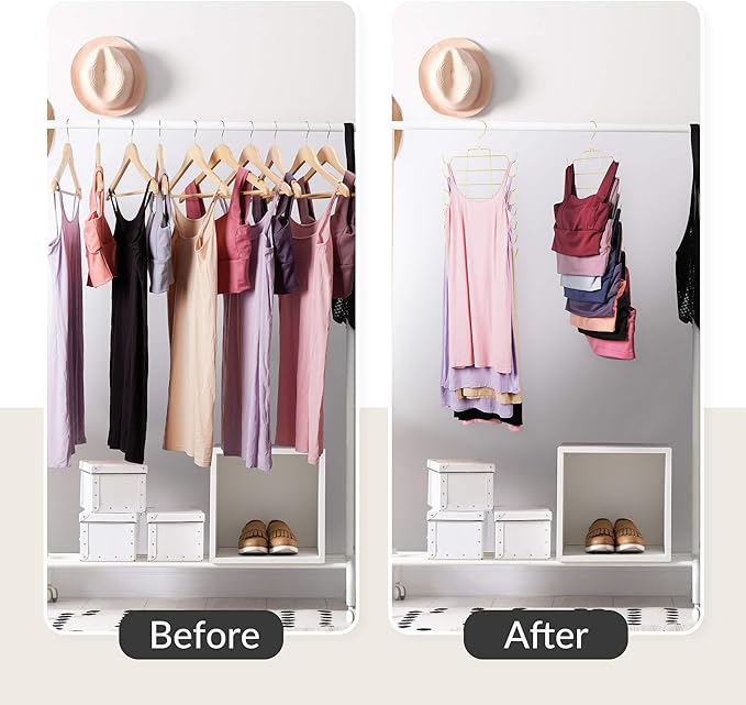 ZEDODIER 4 Pack Tank Top Hanger Space Saving, Bra Hangers for Closet Organizer, Hanging Bra Organizer Tank Tops Holder with 32 Hooks, Metal Closet Organizers and Storage Small Space Solutions, Gold