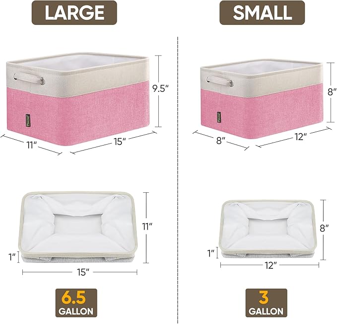 BALEINE 2 Pack Fabric Closet Storage Bins for Shelves, Linen Closet Organizers and Storage, Decorative Baskets for Organizing, Shelf, Clothes, Home, Office (Pink, 15''x11''x9.5'')