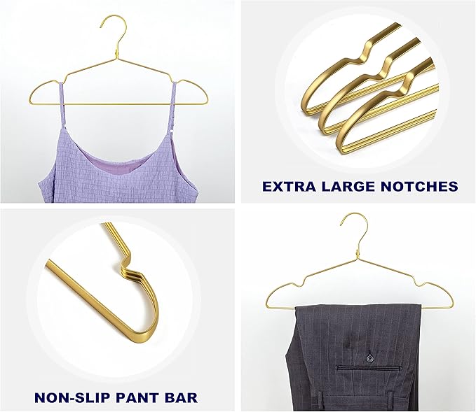 Amber Home Premium Matte Gold Aluminum Coat Hangers 20 Pack, 16.5” Extra Smooth & Durable Metal Shirt Dress Hanger, Light & Sturdy Metal Rack for Jacket Trouser Pant Slack