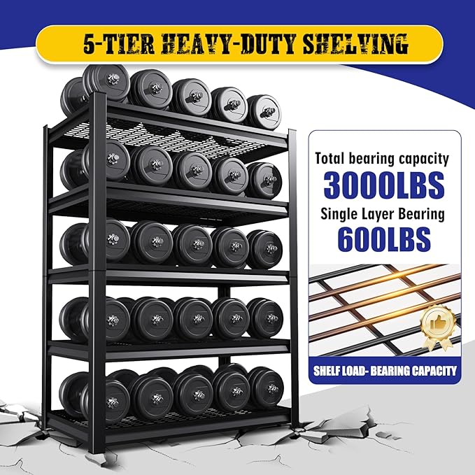 78" H Garage Shelving Heavy Duty Storage Shelves, 5-Tier Adjustable Metal Shelving Unit, Utility Garage Organizer Shelf for Basement, Pantry, Warehouse, Supermarket, 45.6" W x 19.7" D x 78" H