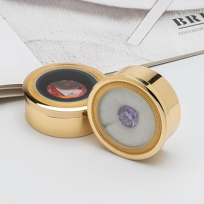 Small Loose Diamond or Gemstone Display Box Case Holder Show Container Metal (Gold- 1.5x0.6)