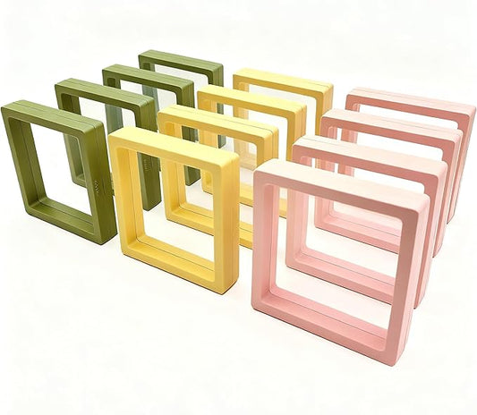 12PCS 3D Floating Frame Display Stand, Jewelry Box, Gift Box, Ornament Organizer, Small Travel Jewelry Box, PE Film Anti-Oxidation, Suspended Display Box Stackable (4.33*4.33, Type 2)