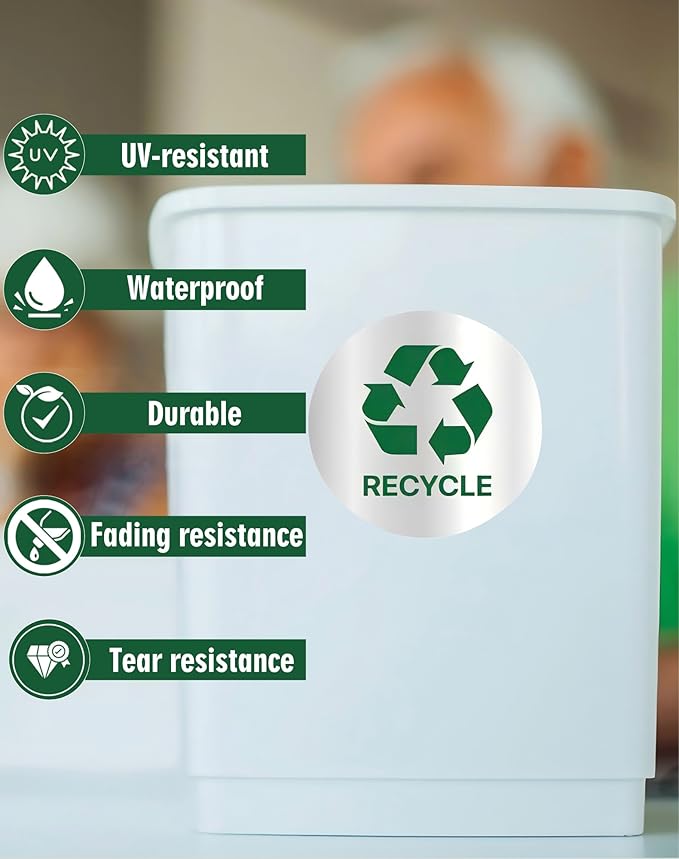 Recycle Stickers for Trash Bins 4Pcs, Waterproof Self-Adhesive Trash and Recycle Stickers for Home, Office, Hotel, Apartment, School, Recycling Signs for Indoor/Outdoor Garbage Can