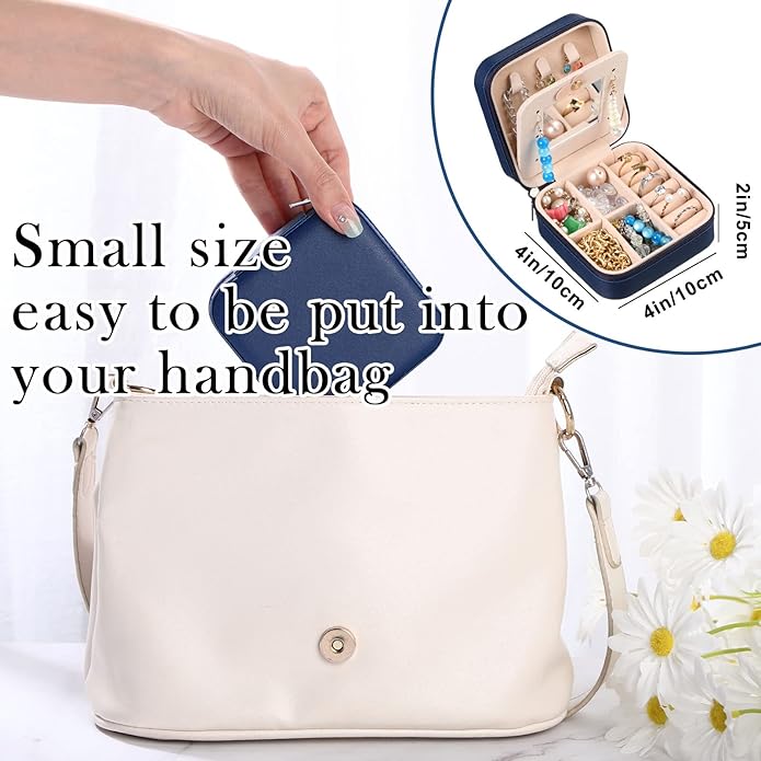 Hillban Bridesmaid Gifts Jewelry Box with Mirror, PU Leather Small Travel Jewelry Case Organizer Storage for Women Girls