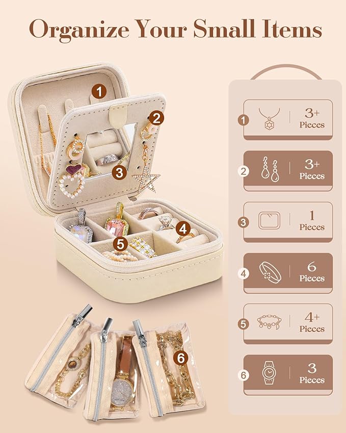 Bistup Travel Jewelry Case - Small Jewelry Organizers and Storage Box for Women Girls Teens Cute Traveling Jewelry Holder with Mirror Little Tiny Compact Modern Unique Aesthetic Pretty, Western