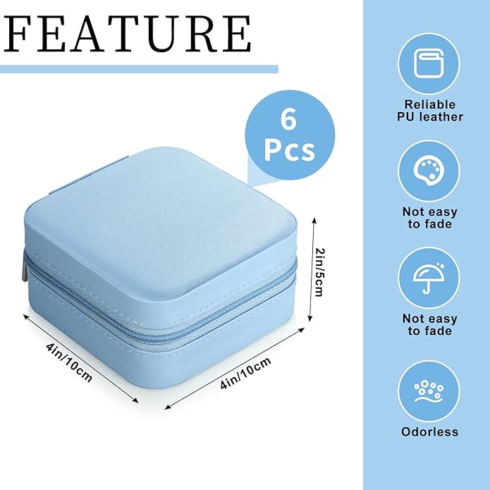 Hillban Bridesmaid Gifts Jewelry Box with Mirror, PU Leather Small Travel Jewelry Case Organizer Storage for Women Girls