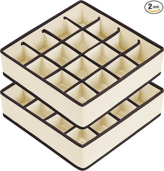 Joyoldelf Sock Drawer Organizer Divider Underwear Organizer 16-cell Fabric Dresser Drawer Organizers Storage Boxes for Socks Lingerie, Handkerchiefs, Ties (Beige)