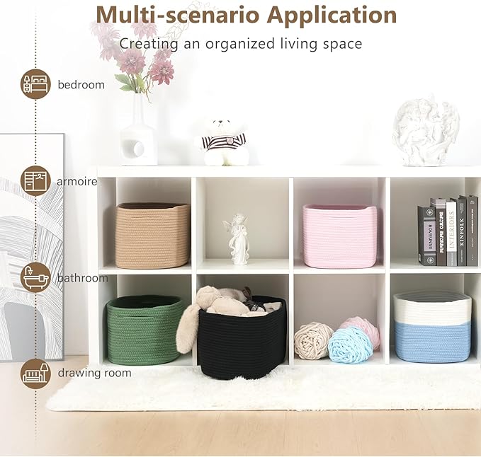 ECDYQXVU Cotton Rope Storage Basket, 15x10x9 Inches, Woven Basket for Shelves, Clothes, Towels, Books, and Laundry, Green (1 Pack)
