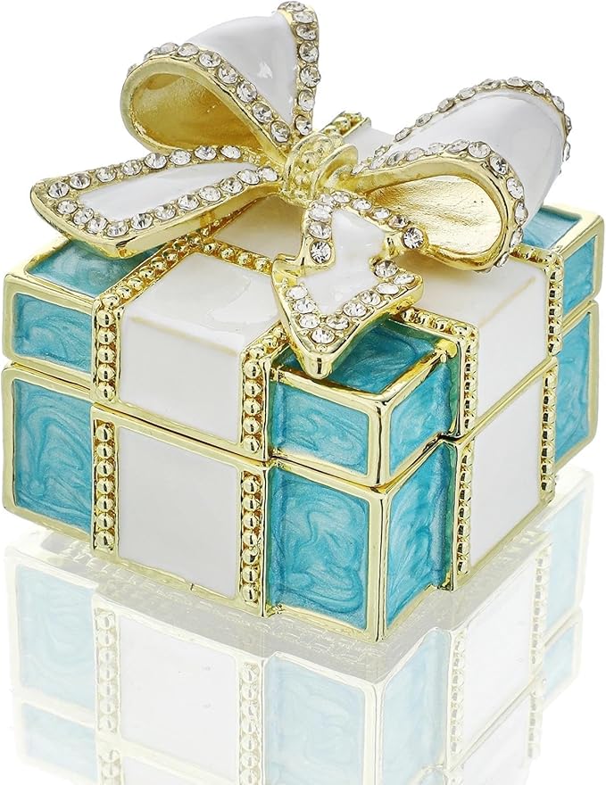 YU FENG Enamel Jewelry Box – Bow Design Hinged Trinket Organizer for Rings, Earrings, Jewelry, Mother’s Day & Birthday Gift