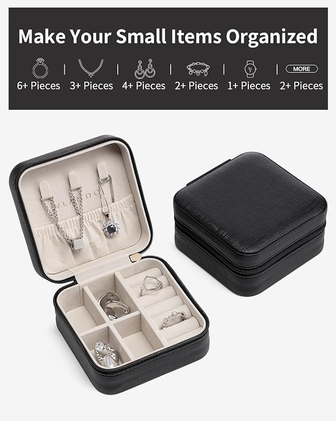 VLANDO Travel Jewelry Box, Small Jewelry Travel Organizer Case for Girls Women - Black*6 pack
