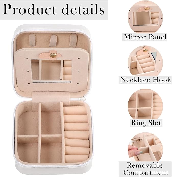 Hillban Bridesmaid Gifts Jewelry Box with Mirror, PU Leather Small Travel Jewelry Case Organizer Storage for Women Girls
