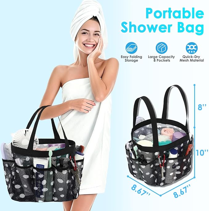 Fammart Mesh Shower Caddy Portable for College Dorm Room Essentials, 8-Pocket Large Shower Basket Tote Bag with 2 Handles for Toiletry, Bathroom, Beach, Camp, Gym