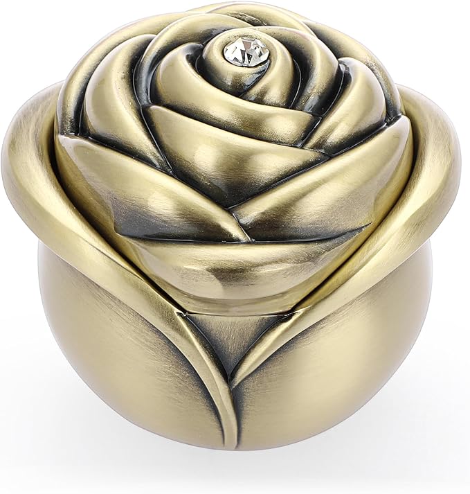 Hipiwe Rose Shape Vintage Jewelry Box Small Trinket Box Metal Ring Holder Box Treasure Chest Decorative Keepsake Organizer Box for jewelry,Gift for Women,Large