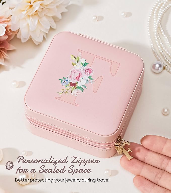 Enthralite Travel Jewelry Box for Girls: Traveling Jewelry Case Gift for Women - Mini Organizer for Necklaces Earrings Pink F