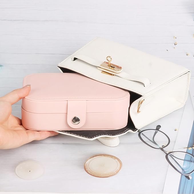 Travel Jewelry Case for Women Girls,PU Leather Small Travel Box Organizer, 6.3x4.3,Pink,1Pack