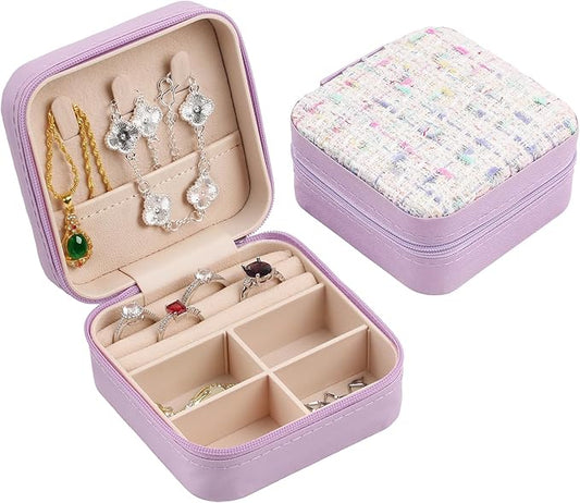 Travel Essentials: Stylish Portable Mini jewelry box, Travel jewelry organizer, Travel jewelry case. Portable jewelry case for travel. Thank you gifts for women, Birthday gifts for girls. (Purple)
