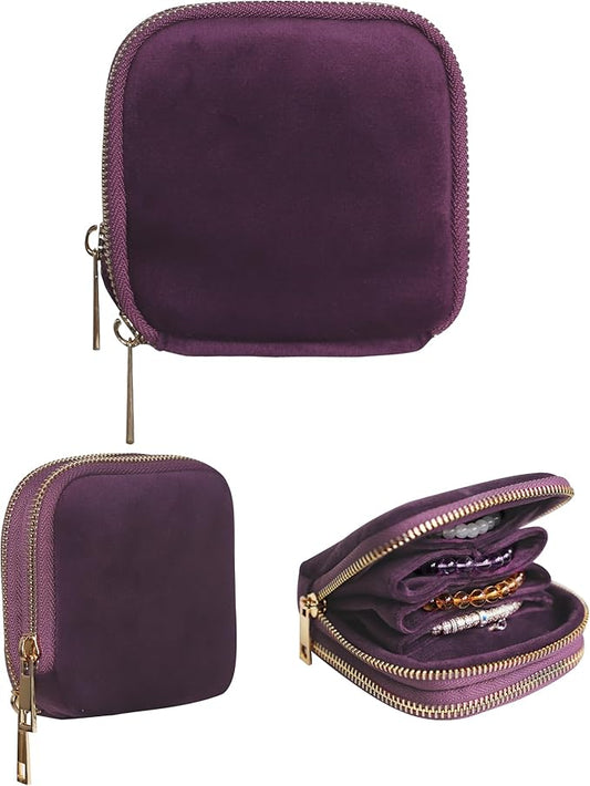 Stratalife 2-Layer Travel Jewelry Case Organizer Compact Storage Bag for Rings Earrings Necklace Bracelet Portable Velvet Jewelry Pouch with Zippers Accessories Travel Essentials Gift for Women Purple