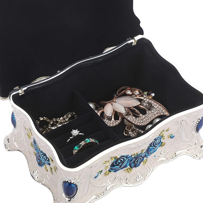 Hipiwe Vintage Metal Jewelry Box Trinket Organizer Box Jewelry Organizer for Women Jewelry Display Home Decor Unique Gift Silvery Medium