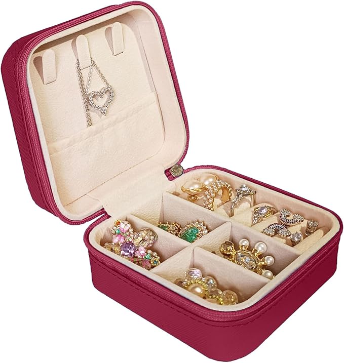 Small Travel Jewelry Box, Portable Mini Jewelry Leather Box Jewelry Ring Organizer Case Storage Holder Gift Boxes for Girls Women, Burgundy