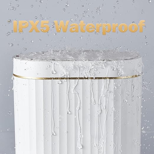 ELPHECO Bathroom Trash Can with Lid 2 Gallon Sensor Garbage Can, Automatic Trash Bin, Motion Sensor Trash Can, IPX5 Waterproof Plastic Wastebasket for Bathroom, Bedroom, Kitchen, Office, White Gold
