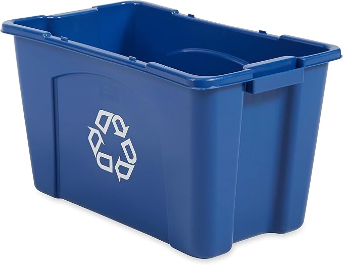 Rubbermaid Commercial Products, Recycling Bin/Box for Paper and Packaging, Stackable, 18 GAL, for Indoors/Outdoors/Garages/Homes/Commercial Facilities, Blue