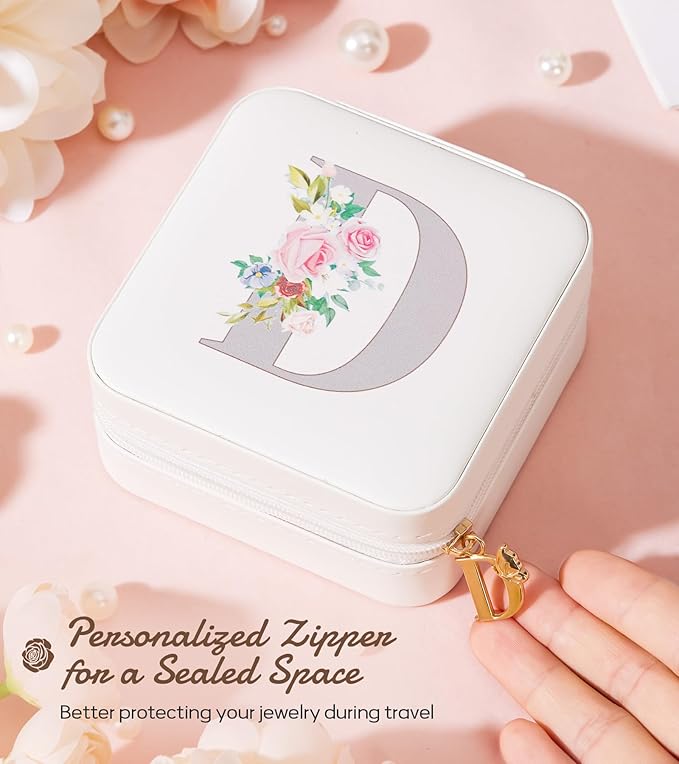 Enthralite Travel Jewelry Box for Girls: Traveling Jewelry Case Gift for Women - Mini Organizer for Necklaces Earrings White D