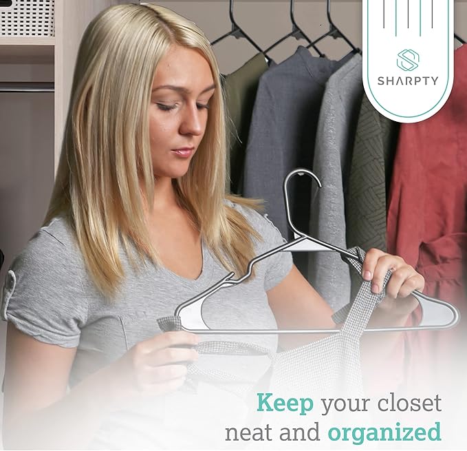 Sharpty Plastic Hangers Clothes Hangers for Clothing, Closet, Coats & Shirts - Notched, Durable & Space Saving - For Everyday Standard Use, Room Essentials & Basics - 35 Pack – Black