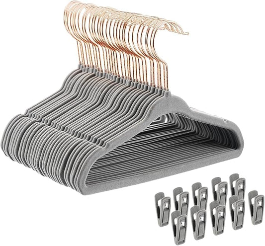Tonswachic Velvet Baby Hangers 30 Pack - 11 Inch Non-Slip Kids Hanger for Newborn Clothes - Small Toddler Child Hangers Durable for Every Use - 10 Hanger Clips Included, Gray