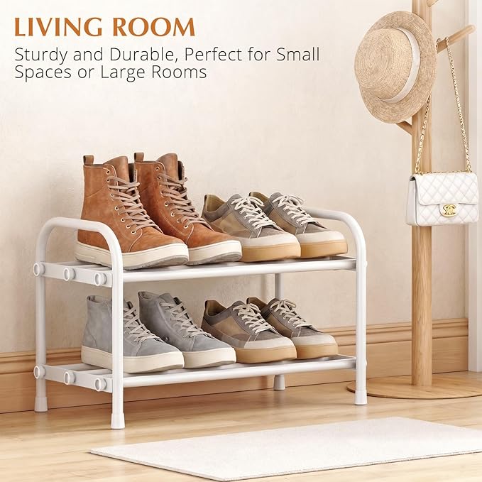 INSMART 2-Tier Expandable Shoe Rack:Stackable and Adjustable Shoes Organizer Storage Shelf, Sturdy and Durable Metal Structure Free Standing Shoe Rack for Closet Entryway Doorway, White
