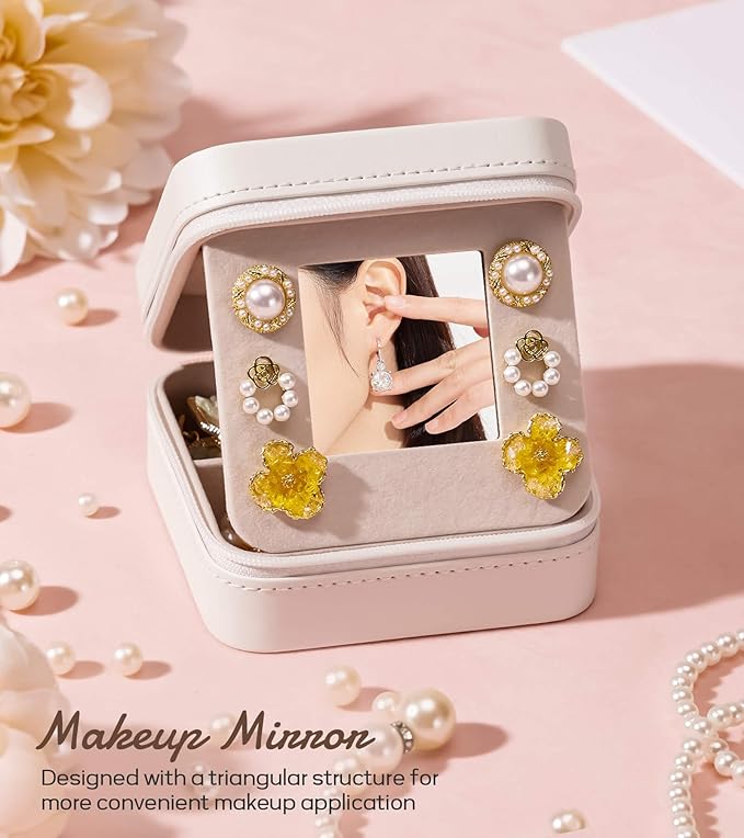 Enthralite Travel Jewelry Box for Girls: Traveling Jewelry Case Gift for Women - Mini Organizer for Necklaces Earrings White K
