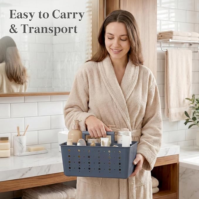 Lifewit Shower Caddy Portable, Cleaning Supplies Caddy Organizer with Handle and Adjustable Dividers, Plastic Shower Basket for Dorm Room Essentials, College, Bathroom, Slate Blue, 2 Packs