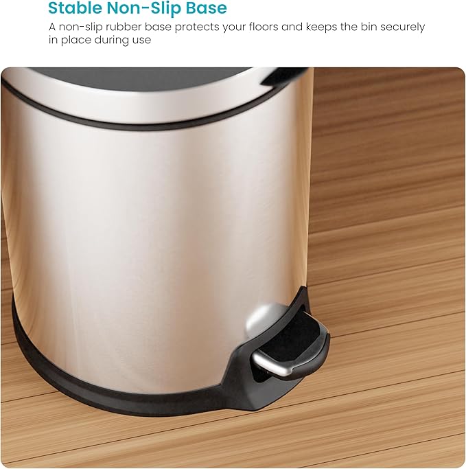 Home Zone Living 1.3 Gallon Bathroom Trash Can with Soft-Close Lid and Compact Stainless Steel Design