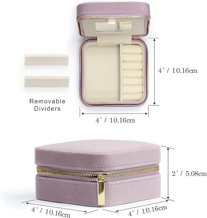 BLUTETE Travel Jewelry Box Organizer Velvet Travel Case With Mirror Rings Earrings Necklaces Storage Organizer Box (Lavender)