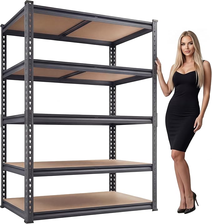 Garage Shelving Heavy Duty, 2450LBS Metal Storage Shelves 5 Tier, Adjustable Shelving Unit 30" W x 12" D x 62" H, Boltless Garage Storage Rack for Grage Basement, Pantry, Warehouse 1Pcs