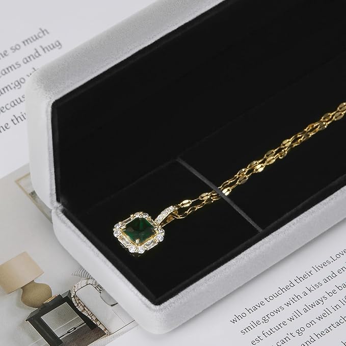 KUKUVR 2 Pieces Metal Velvet Necklace Bracelet Gift Box, Soft Lining Bracelet Pendant Long Chain Organizer Holder Display Case for Wedding Engagement Birthday Anniversary (Grey)