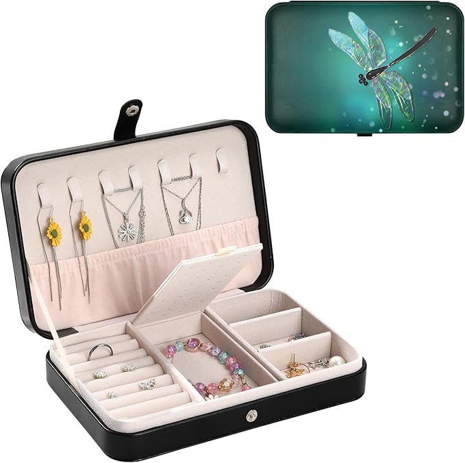 Personalized Jewelry Case Travel Small Jewelry Organizer Box Holder Dragonfly Organizer Storage Box for Jewellery Gift for Women Men Birthday Christmas Thanksgiving Valentines Wedding Gifts