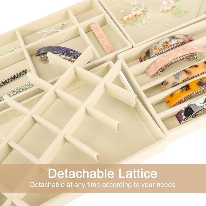 12Pcs Velvet Stackable Jewelry Trays, Jewelry Drawer Organizer, Large Removable Display Jewelry Tray, Necklace Bracelet Storage Box for Earring, Ring, Brooch, Watch (Beige)