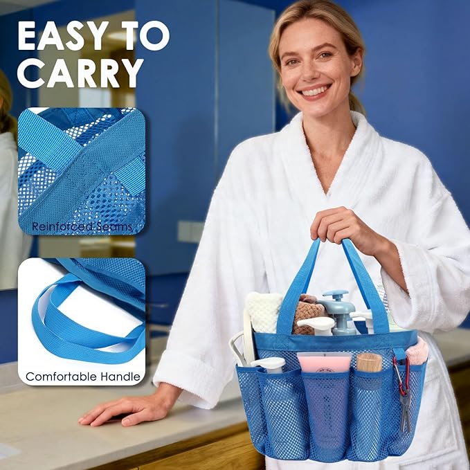 GYEUKHAM Large Mesh Shower Caddy Portable with 8-Pocket for College Dorm Room Essentials,Quick-Dry Handing Shower Basket Tote Bag for Toiletry, Bathroom,Beach,Camp,Gym,Blue