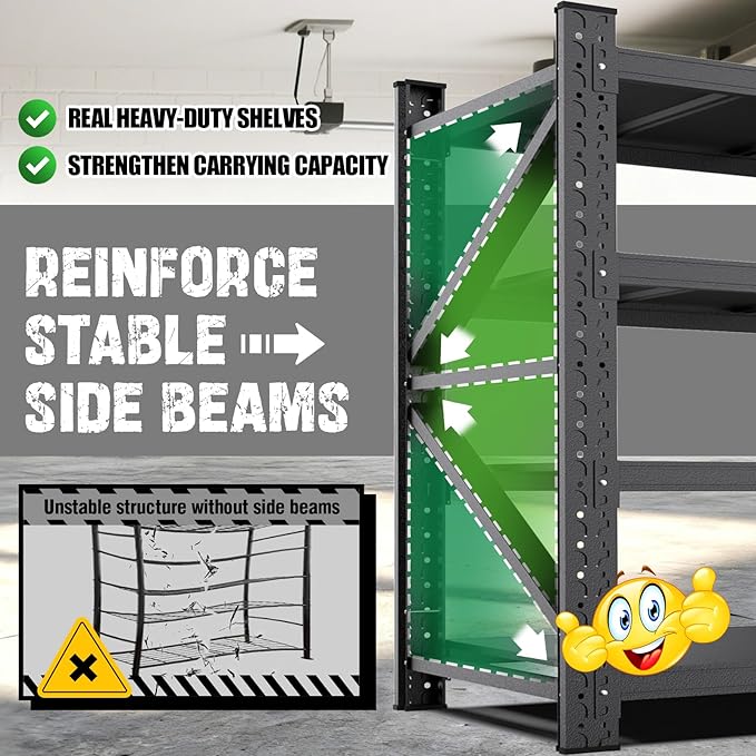 Heavy Duty Garage Shelving,6000LBS Capacity Metal Storage Shelves,4-Tier Adjustable Industrial Shelving Unit,Steel Rack for Warehouse,Garage,Workshop(70" H*48" W*24" D) Black