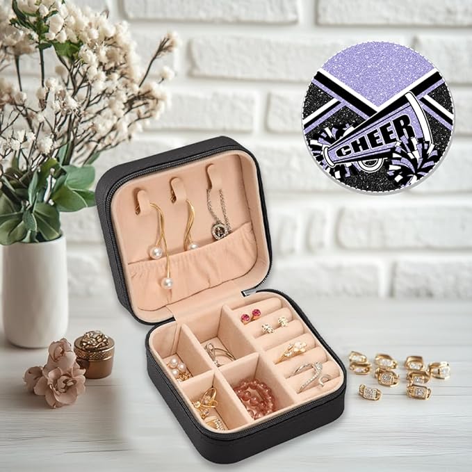 Cheerleader Travel Jewelry Case, Cheer Travel Jewelry Box for Women, Mini Jewelry Travel Case for Cheer Team, Cheerleader Gifts for Girls (Lilac)
