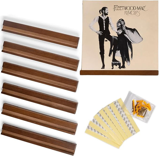 Vinyl Wall Mount Pack of 6 Pinewood Vinyl Record Holder Wall Mount with 2 Mounting Options Vinyl Shelf Walnut Stain Finish Vinyl Record Display - Vinyl Record Shelf - Vinyl Record Wall Mount
