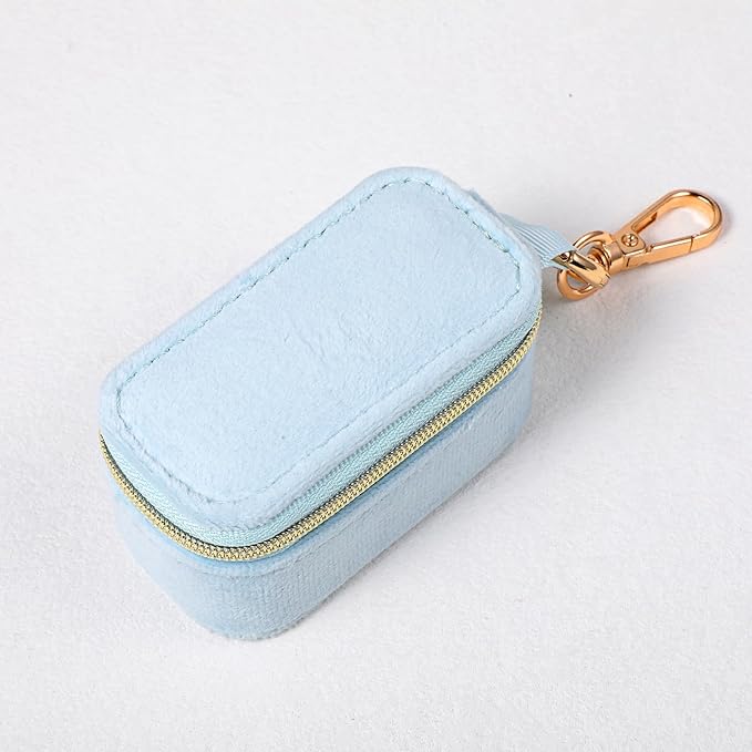 Travel Jewelry Case Velvet Travel Jewelry Box with Keychain 2-in-1 Ring Holder Keychain Small Jewelrys Organizer Case for Women, Portable Mini Storage Clutch for Earrings, Necklaces