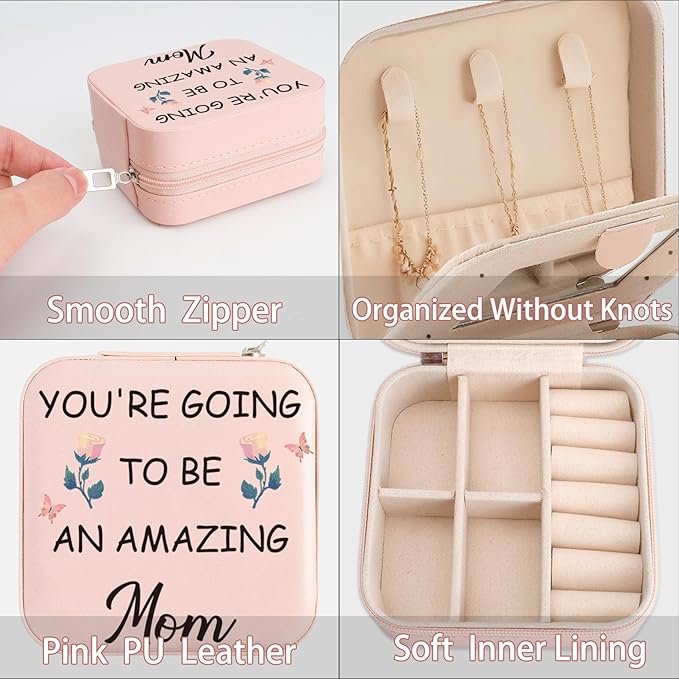 New Mom Jewelry Box 1st Mothers Day Valentines Gifts for New Mom First Time Mother Pregnancy Congratulations Gender Reveal Baby Shower Gifts for Expecting Moms Soon to Be Mommy Jewelry Case
