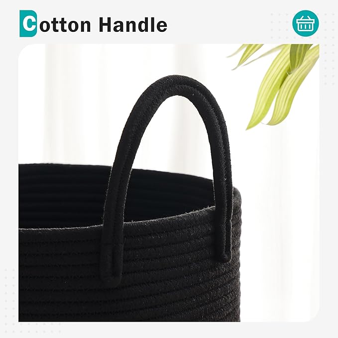 Cotton Rope Laundry Hamper by YOUDENOVA, 72L - Woven Collapsible Laundry Basket - Clothes Storage Basket for Blankets, Laundry Room Organizing, Bedroom Storage, Clothes Hamper – Black