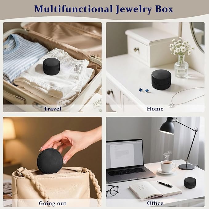 CONBOLA Travel Jewelry Case Small Jewelry Box for Women Girls,Round Velvet Mini Jewelry Travel Organizer,Portable Jewelry Box for Rings Earrings Necklaces Bracelets.(Black,Small)